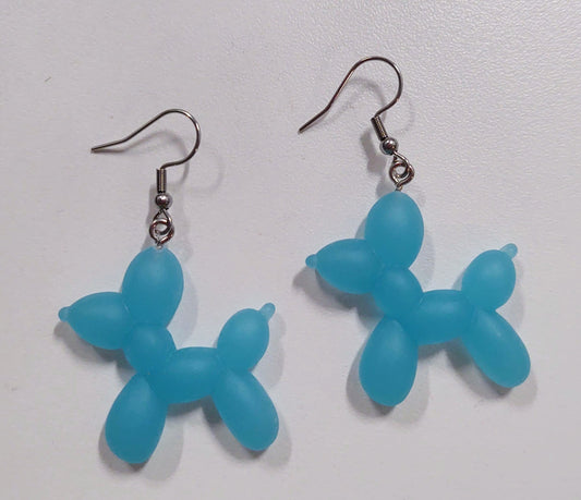 Blue Balloon Animal Dangle Earrings