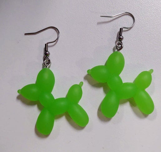 Green Balloon Animal Dangle Earrings