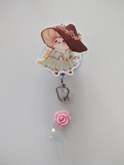 Mushroom Girl Flower Retractable Badge Reel