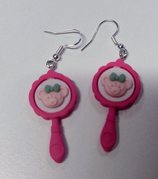 Cameo Dark Pink Mirror Dangle Earrings